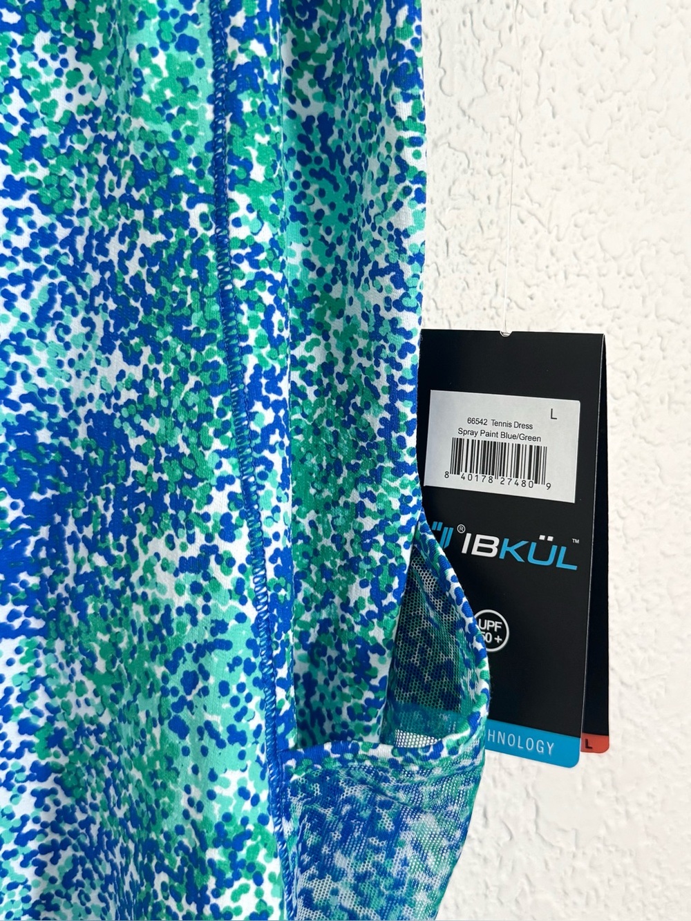 IBKUL Sleeveless Tennis Mini Dress in Spray Paint Blue Green Size Large NEW - Picture 6 of 8